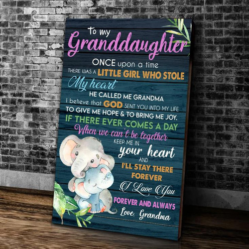 To My Granddaughter Once Upon A Time There Was A Little Girl Who Stole My Heart, He Called Me Grandma Elephant Canvas