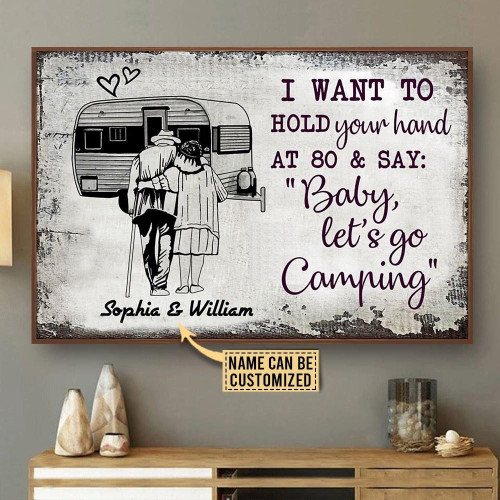 Personalized Couple Wall Art Camping Sketch Hold Your Hand Customized Canvas, Anniversary's Gift Ideas