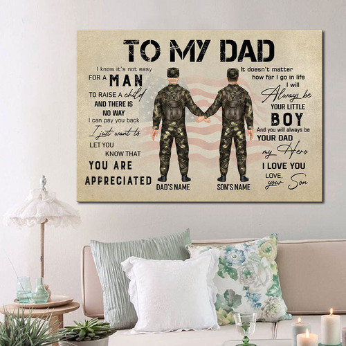 Personalized Veteran Canvas, I Know It's Not Easy For A Man To Raise A Child, Father's Day Gift Canvas