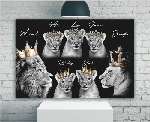 Lion Family Canvas, Custom Name Wall Art, Personalized Lion Family Canvas