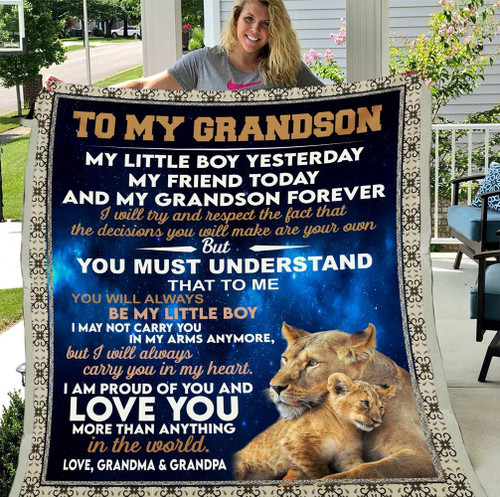 To My Grandson My Little Boy Yesterday My Friend Today Fleece Blanket