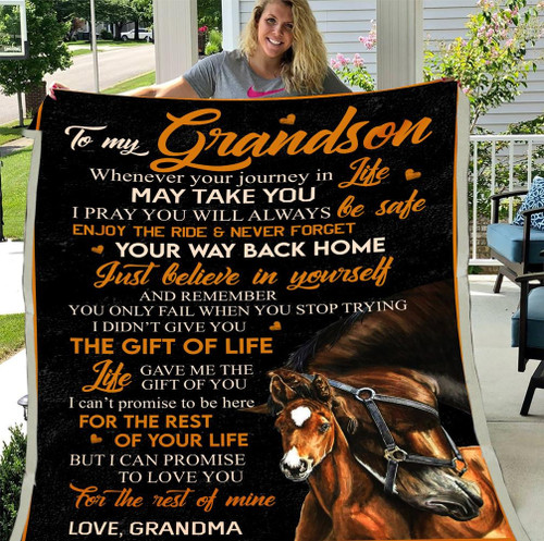 Grandson Blanket To My Grandson Wherever Your Journey In Life Horse Fleece Blanket