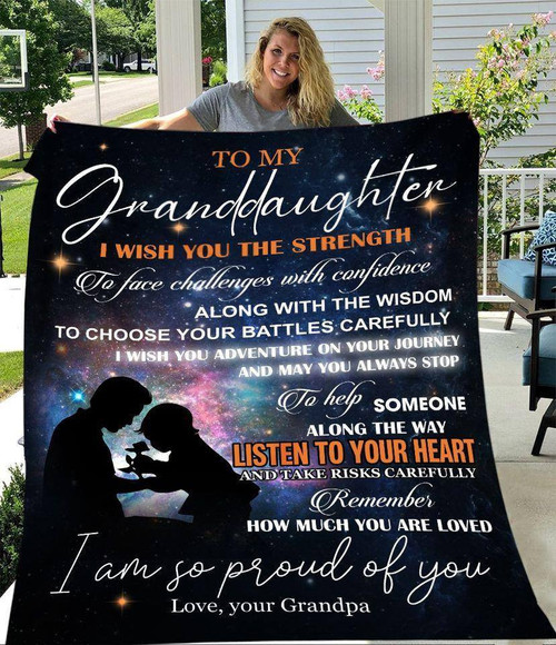 To My Granddaughter I Wish You The Strength, Gift For Granddaughter From Grandpa Fleece Blanket