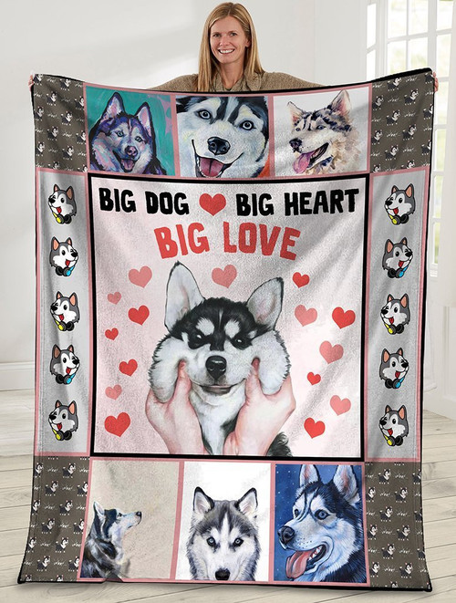 Big Dog Big Heart Big Love Siberian Husky Dog Plush Fleece Blanket