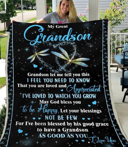 Dragonflies Grandson Blanket My Great Grandson, I Feel You Need To Know Fleece Blanket, Gift Ideas For Grandson