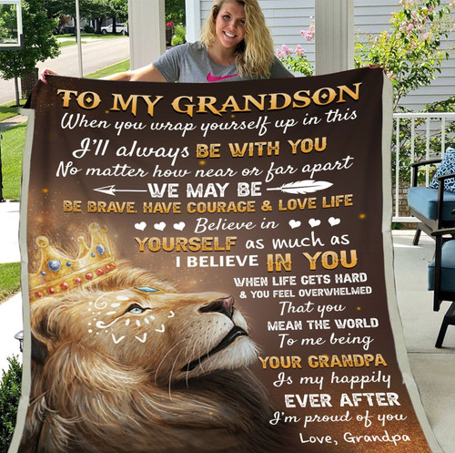 Grandson Blanket To My Grandson I'll Always Be With You Lion King Fleece Blanket, Gift Ideas For Grandson From Grandpa