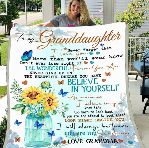 Personalized To My Granddaughter Never Forget That I Love You Flowers And Butterfly Fleece Blanket