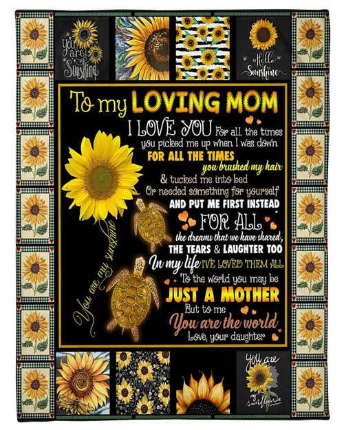 Mom Blanket, Gifts For Mom, Mother's Day Gift For Mom, To My Loving Mom I Love You For Sunflowers Turtle Fleece Blanket