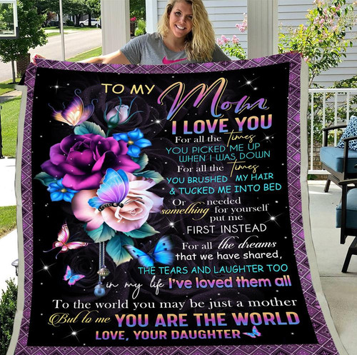 Personalized Blanket, Mother's Day Gift For Mom, Mom Blanket, To My Mom I Love You Butterflies And Flowers Fleece Blanket