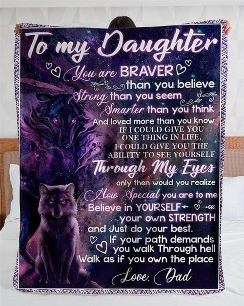 To My Daughter Blanket, Gifts For Daughter, Love Letter From Dad Wolf Fleece Blanket