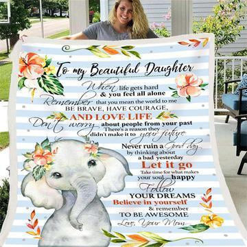 To My Beautiful Daughter Blanket From Mom, Elephant Fleece Blanket, Gift For Elephant Lover