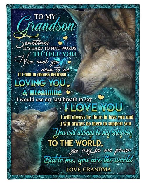 Personalized Grandson Blanket Sometimes It's Hard To Find Words To Tell You Wolf Fleece Blanket, Gift Ideas For Grandson