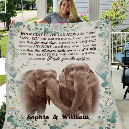 Personalized Elephant I Love You The Most Fleece Blanket, Valentine's Day Gift Fleece Blanket