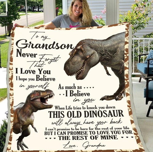 To My Grandson Never Forget That I Love You Dinosaur Blanket Fleece Blanket