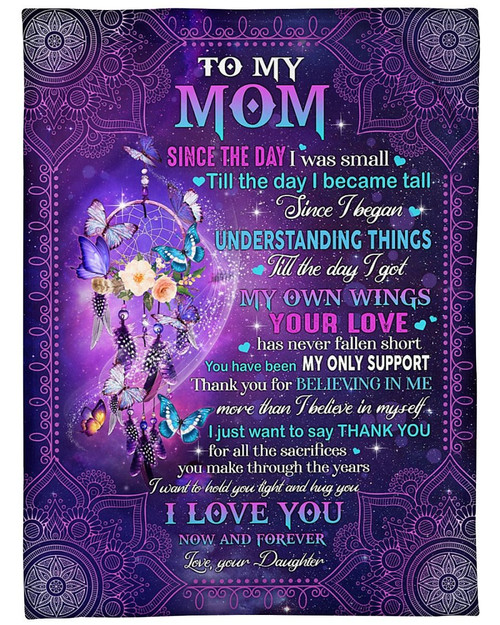 Mom Blanket, Mother's Day Gifts For Mom, Gifts From Daughter, To My Mom Since The Day I Was Small Butterfly Fleece Blanket