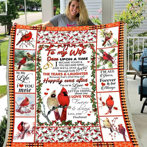 To My Wife Love From Husband Cardinal Birds, To My Wife Blanket, Gift For Wife Fleece Blanket