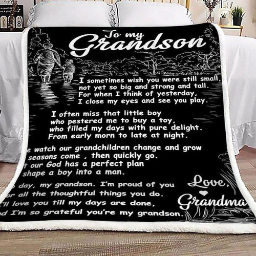 Grandson Fleece Blanket Letter From Grandma - Gift For Grandson Fleece Blanket
