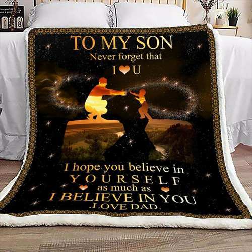 Son Blanket, Gift For Son From Dad, To My Son Never Forget That I Love You Black Mountain Sherpa Blanket