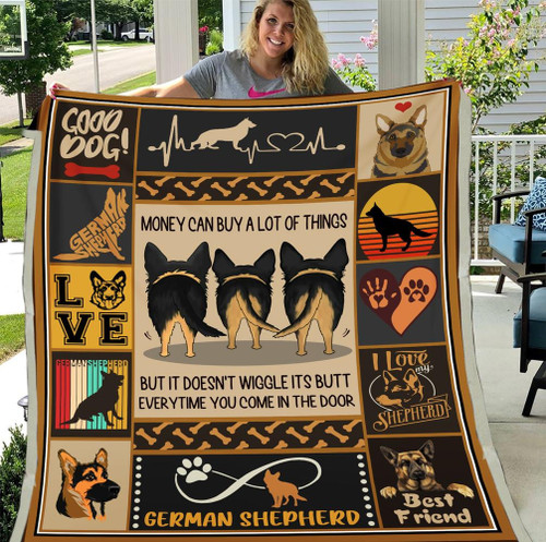 Money Can Buy A Lot Of Things But It Doesn't Wiggle Its Butt German Shepherd Dog Sherpa Blanket