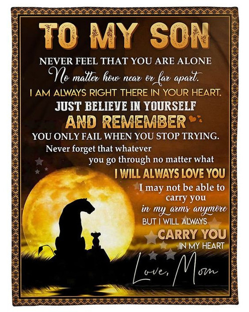 Lion Son Blanket, Gift For Son, To My Son Never Feel That You Are Alone No Matter How Near Sunset Sherpa Blanket