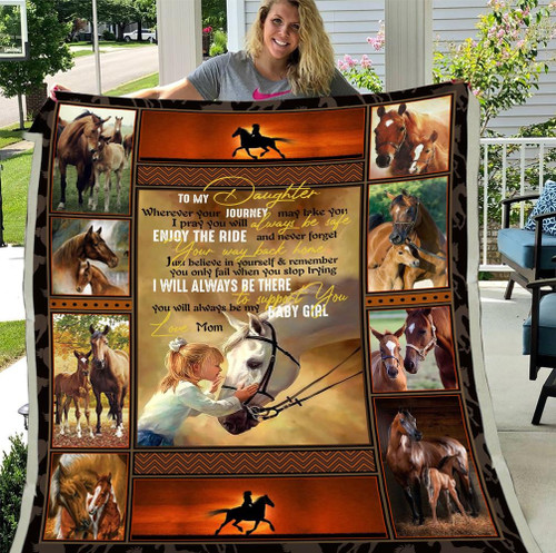 To My Daughter Wherever Your Journey May Take You Girl Riding Horse Sherpa Blanket