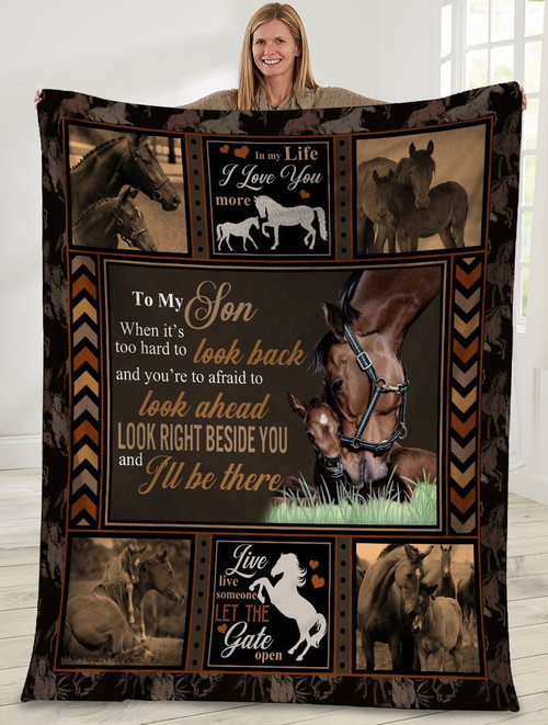 To My Son When It's Too Hard To Look Back Horse Sherpa Blanket