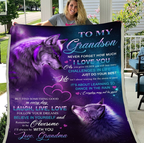 Grandson Blanket, Never Forget How Much I Love You, I'll Always Be With You Wolf Sherpa Blanket, Lovely Gift For Grandson