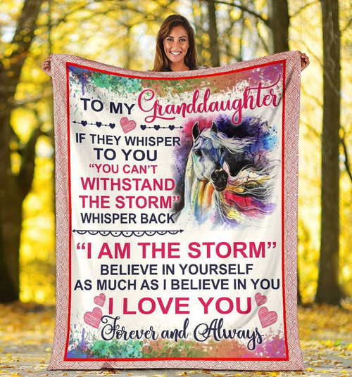 To My Granddaughter If They Whisper To You You Can't Withstand The Storm Unicorn Sherpa Blanket