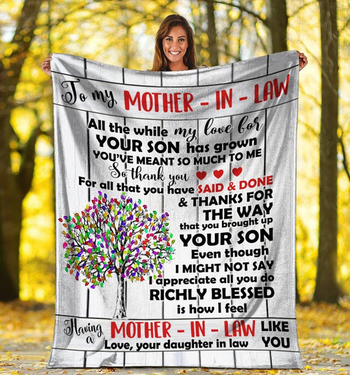 To My Mother-In-Law All The While My Love For Your Son Has Grown Colorful Tree Sherpa Blanket