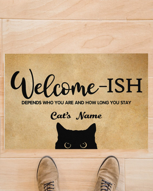 Personalized Pet Doormat, Custom Name Cat Doormat, Welcome-ISH, Funny Cats Doormat, Cat Lovers Gift