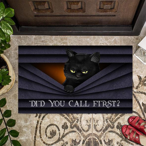 Funny Black Cat Doormat, Cat Welcome Mat, Did You Call First Door Mat, Cat Lover Gift