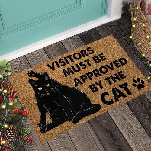Funny Black Cat Doormat, Cat Welcome Mat, Visitors Must Be Approved By The Cat, Funny Housewarming Gift