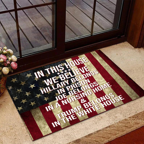 Welcome Rug, In This House We Believe Trump Door Mat, Unique Doormat, Entrance Mat
