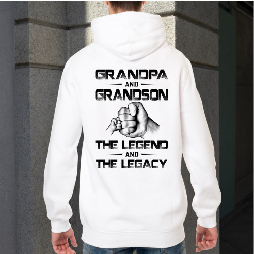 Grandpa And Grandson The Legend And The Legacy, Gift For Grandpa Backside Printed Hoodie Sweatshirt