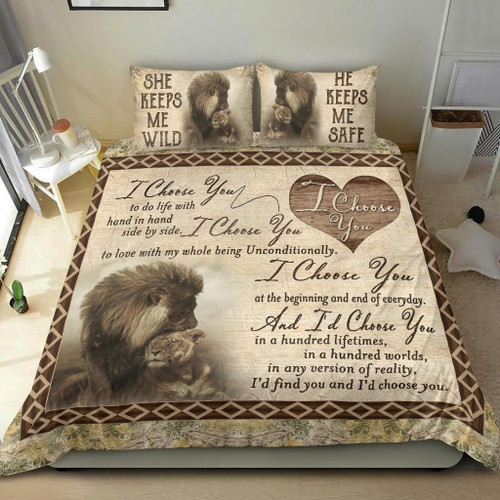 Couple Lion - I Choose You Wooden Heart - Duvet Bedding Set