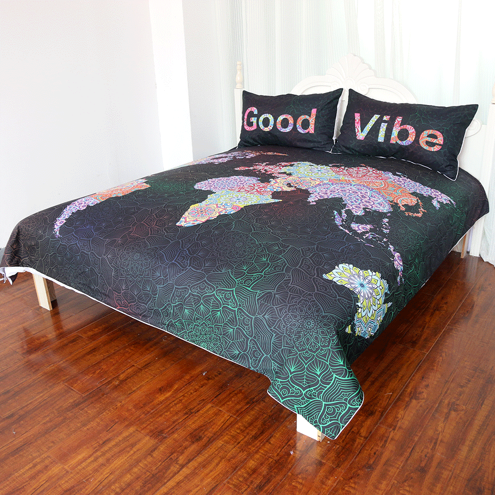Good Vibe World Map Duvet Cover Bedding Set