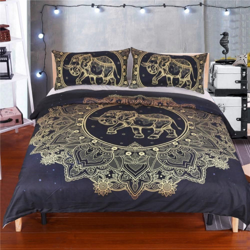 Gold Mandala With Elephant Vintage Duvet Cover Bedding Set