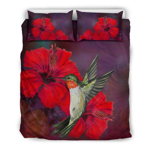 Hawaiian Hummingbird And Hibiscus Polynesian Duvet Cover Bedding Set