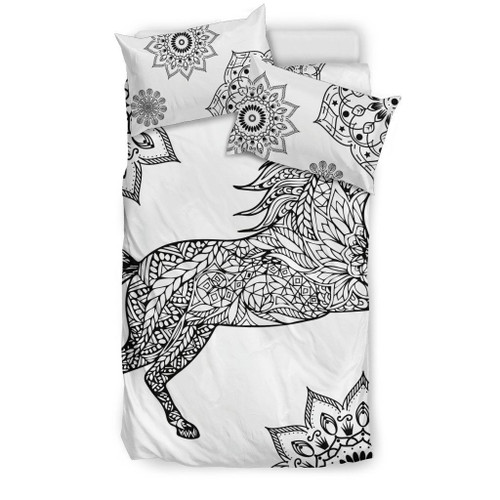 Horse Mandala White Duvet Cover Bedding Set