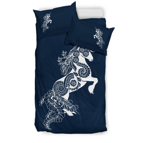 Mandala Unicorn Navy Blue Duvet Cover Bedding Set