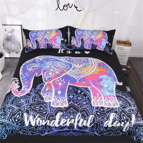 Wonderful Day Colorful Elephant Duvet Cover Bedding Set