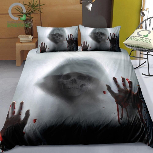 Horror Skull With Blood Hand Shadow Duvet Cover Bedding Set Bedroom Decor