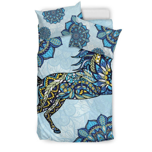 Horse Mandala Blue Duvet Cover Bedding Set