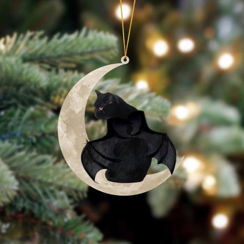 Halloween Black Cat Sits On The Moon Hanging Flat Acrylic Ornament