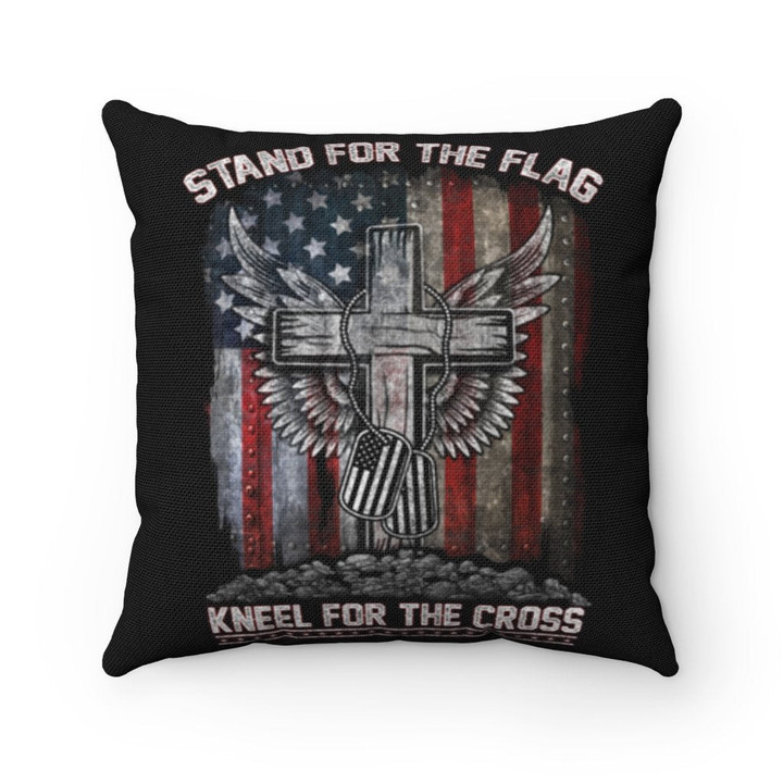 Veteran Pillow, Christian Cross Wing Canvas, Stand For The Flag Kneel For The Cross Pillow - ATMTEE