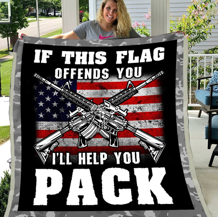 Veteran Blanket, American Flag, If This Flag Offends You I'll Help You Pack Fleece Blanket - ATMTEE