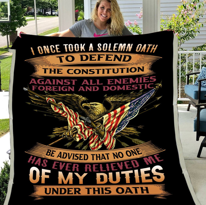 Veteran Blanket, I Once Took A Solemn Oath To Defend The Constitution Fleece Blanket - ATMTEE