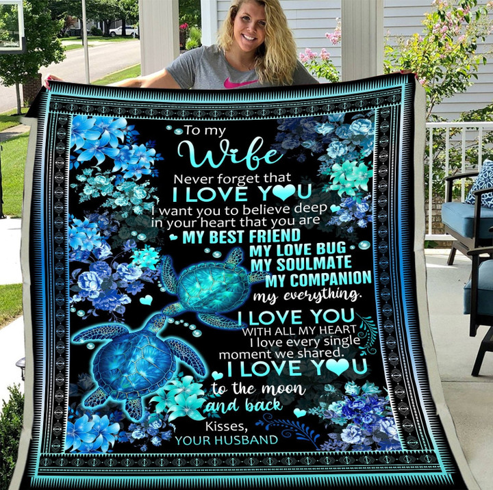 Personalized To My Wife Never Forget That I Love You Flowers Turtle Fleece Blanket - ATMTEE