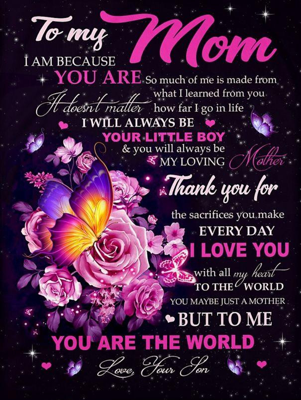 To My Mom I Am Because You Are So Much Of Me Is Made From What I Learned Rose And Butterfly Fleece Blanket - ATMTEE