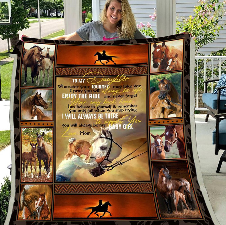 To My Daughter Wherever Your Journey May Take You Girl Riding Horse Fleece Blanket - ATMTEE